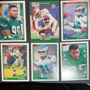 6 Football trading cards Eagles